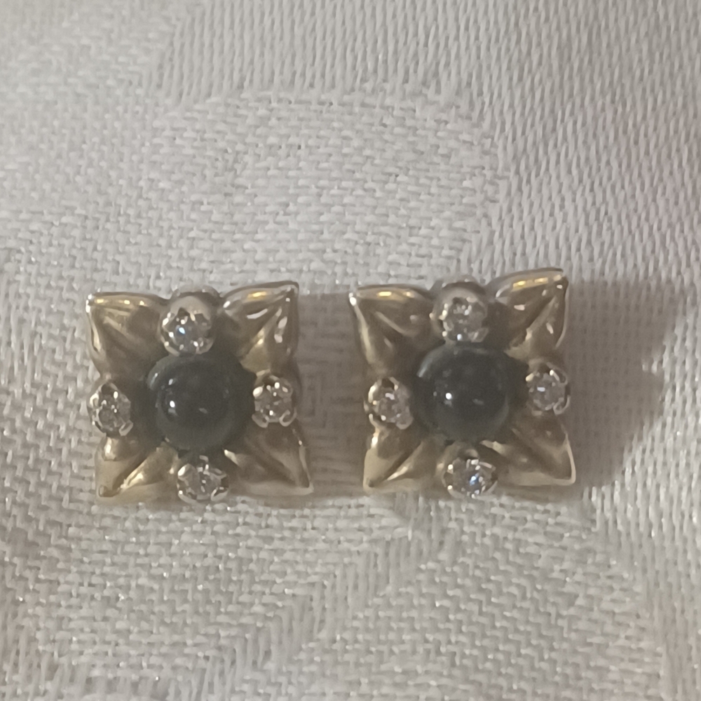 LAGOS Arcadian Onyx and Diamond Flower Stud Earrings, SS & 18k - Picture 2 of 13